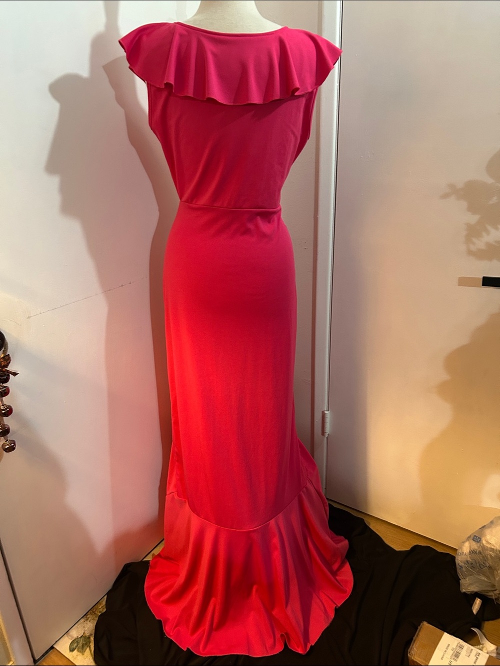Vibrant Hot Pink Ruffle-Collar Maxi Dress - Picture 3 of 3